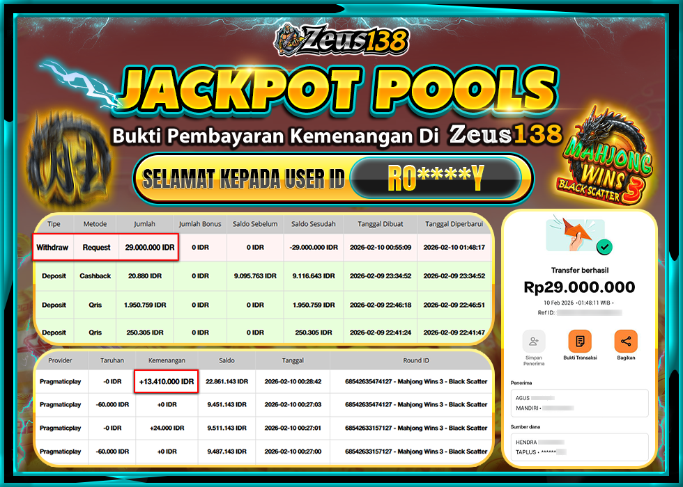 ZEUS138 MAHJONG WINS 3 - BLACK SCATTER Rp.29,000,000 LUNAS